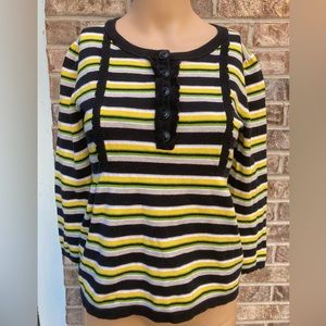 Jones New York Yellow Multi Color Striped Tapered Warm Knit Long Sleeve Shirt